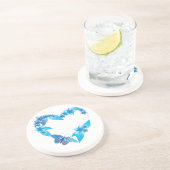 Blue Floral Butterfly Heart Zandsteen Onderzetter (Zijkant)