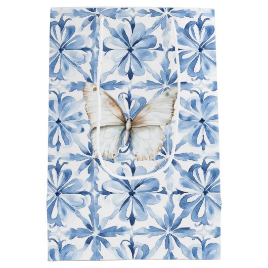 Blue Floral Butterfly Love Medium Cadeauzakje (Achterkant)
