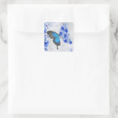 Blue Floral Butterfly Square Sticker (Tas)