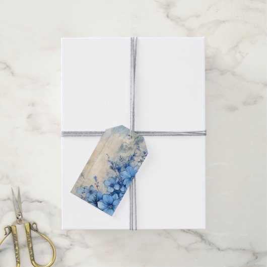 Blue Floral Cadeaulabel (Met Touw)