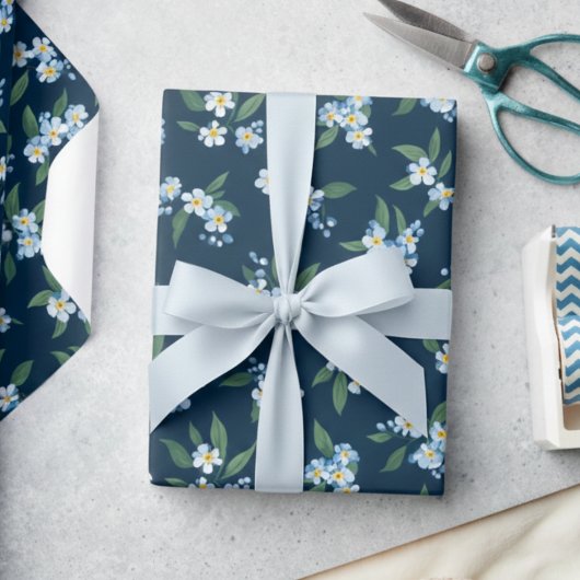 Blue Floral Cadeaupapier