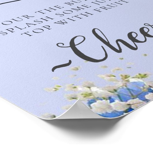 Blue Floral Calligraphy Mimosa Bar Sign Poster (Hoek)