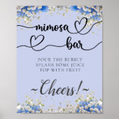 Blue Floral Calligraphy Mimosa Bar Sign Poster (Voorkant)