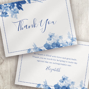 Blue Floral Calligraphy Vrijgezellenfeest Bedankt Notitiekaartje