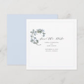 Blue Floral Calligraphy Wedding Save the Date Card (Voorkant / Achterkant)