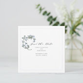 Blue Floral Calligraphy Wedding Save the Date Card (Staand voorkant)