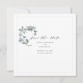 Blue Floral Calligraphy Wedding Save the Date Card (Voorkant)