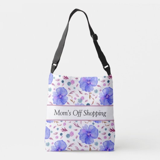 Blue Floral Canvas tas | Custom Name Bag (Achterkant)