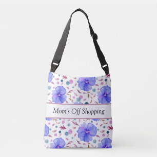 Blue Floral Canvas tas Custom Name Bag