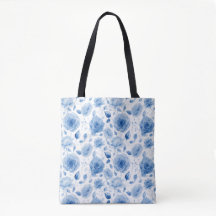 Blue Floral Canvas tas - Stijlvolle Roos Print Sho