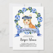 Blue Floral Cat Baby Boy Baby shower Uitnodiging (Voorkant)
