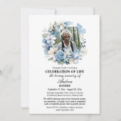 Blue Floral Celebration Of Life 1 Photo Funeral Kaart (Voorkant)
