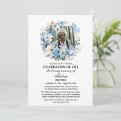 Blue Floral Celebration Of Life 2 Photos Funeral  Kaart (Staand voorkant)