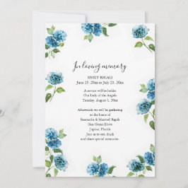 Blue Floral Celebration of Life Invitations Kaart