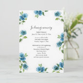 Blue Floral Celebration of Life Invitations Kaart (Staand voorkant)
