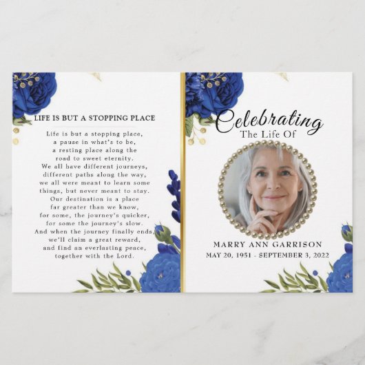 Blue Floral Celebration of Life Programme (Voorkant)