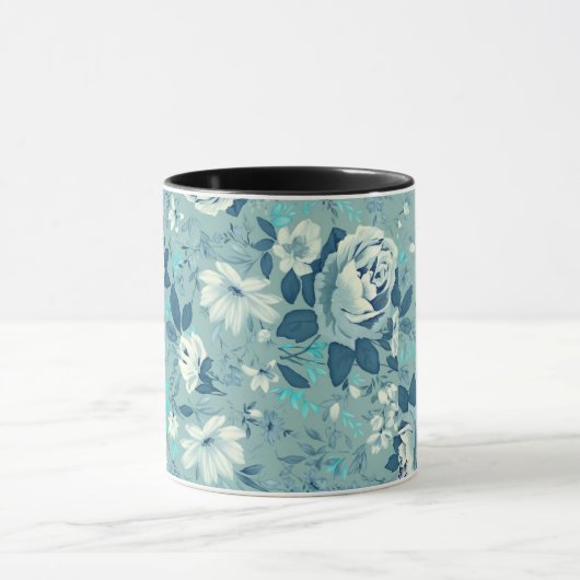 Blue Floral Ceramic Mok (Midden)