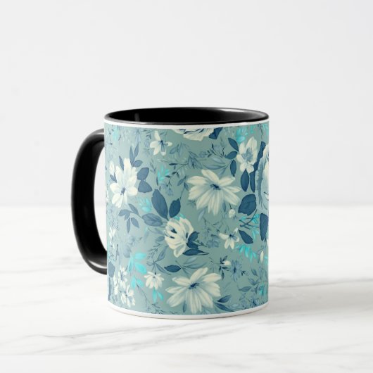 Blue Floral Ceramic Mok (Voorkant links)