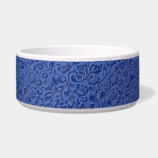 Blue Floral Ceramic Pet Bowl Voerbakje (Voorkant)
