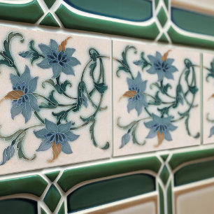 Blue Floral Ceramic Tegel by Lewis F Day Pilkingto Tegeltje