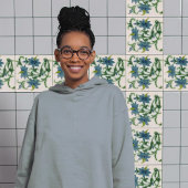 Blue Floral Ceramic Tegel by Lewis F Day Pilkingto Tegeltje