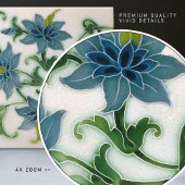 Blue Floral Ceramic Tegel by Lewis F Day Pilkingto Tegeltje