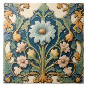 Blue Floral Ceramic Tile Tegeltje (Voorkant)