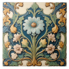 Blue Floral Ceramic Tile Tegeltje