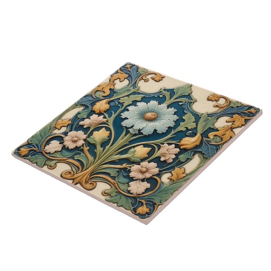 Blue Floral Ceramic Tile Tegeltje (Zijkant)
