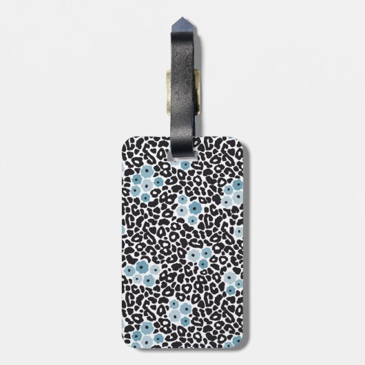 Blue Floral Cheetah Print met aangepaste monogram Bagagelabel (Achterkant verticaal)