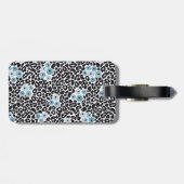 Blue Floral Cheetah Print met aangepaste monogram  Bagagelabel (Achterkant horizontaal)