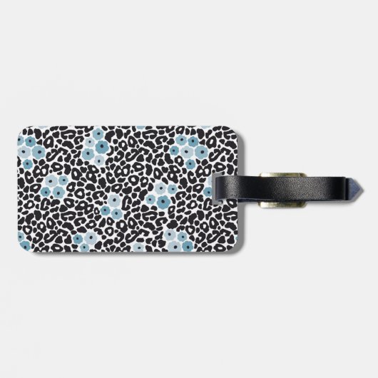Blue Floral Cheetah Print met aangepaste monogram  Bagagelabel (Achterkant horizontaal)