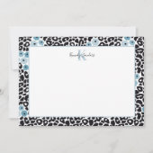 Blue Floral Cheetah Print met aangepaste monogram  Bedankkaart (Voorkant)