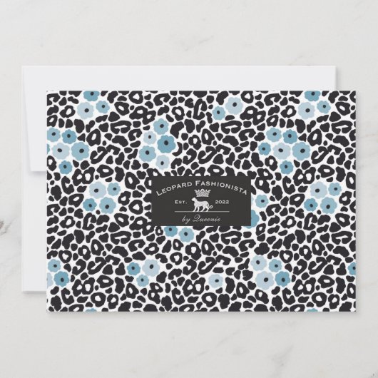 Blue Floral Cheetah Print met aangepaste monogram  Bedankkaart (Achterkant)