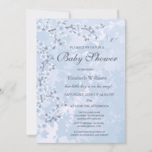 Blue Floral Cherry Blossom Baby shower Kaart
