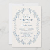 Blue Floral Chinoiserie Baby shower Invitation Kaart (Voorkant)