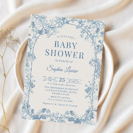 Blue Floral Chinoiserie Baby shower Invitation Kaart