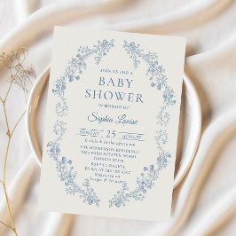 Blue Floral Chinoiserie Baby shower Invitation Kaart
