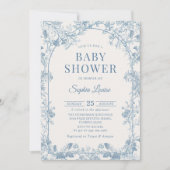 Blue Floral Chinoiserie Baby shower Invitation Kaart (Voorkant)