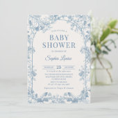 Blue Floral Chinoiserie Baby shower Invitation Kaart (Staand voorkant)