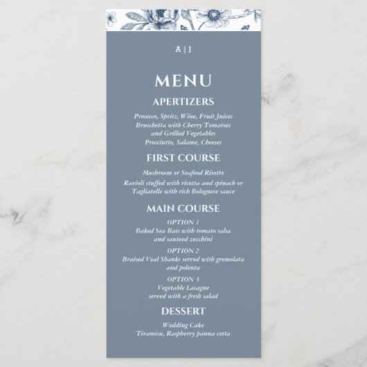 Blue Floral Chinoiserie Christian Wedding Menu (Voorkant)