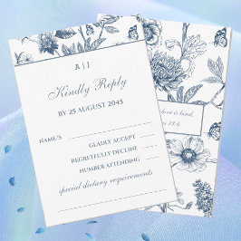Blue Floral Chinoiserie Christian Wedding RSVP Kaartje