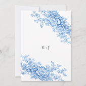 Blue Floral Chinoiserie Classing Monogram Elegant Kaart (Achterkant)
