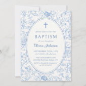 Blue Floral Chinoiserie Doop Uitnodiging (Voorkant)