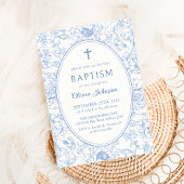 Blue Floral Chinoiserie Doop Uitnodiging