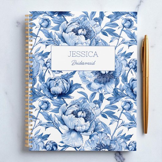 Blue Floral Chinoiserie Flower Modern Bruidsmeisje Planner