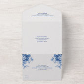 Blue Floral Chinoiserie Geïnspireerd huwelijk All In One Uitnodiging (Buitenkant)
