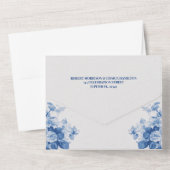  Blue Floral Chinoiserie Geïnspireerd huwelijk All In One Uitnodiging (Achterkant)