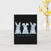 Blue Floral Chinoiserie Happy Easter Three Bunny C Kaart (Gele Bloem)