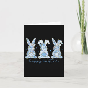 Blue Floral Chinoiserie Happy Easter Three Bunny C Kaart
